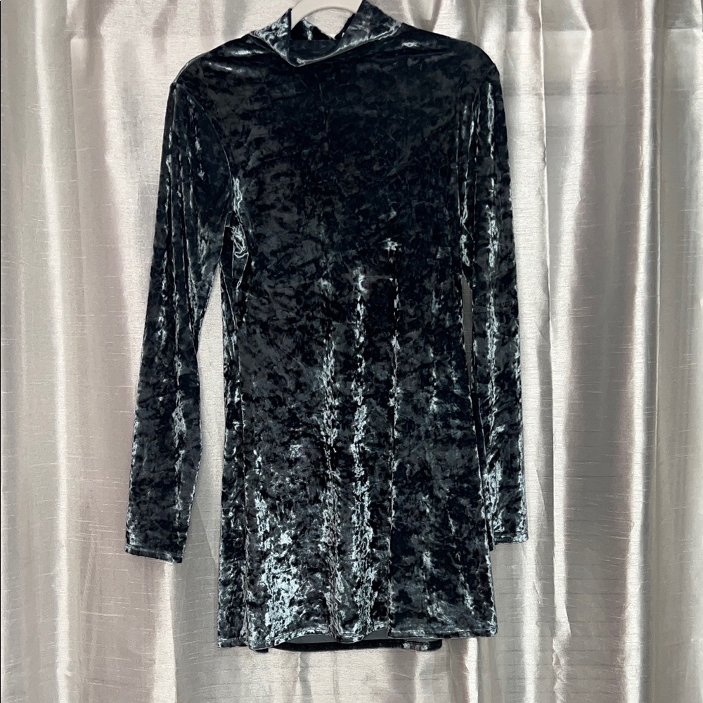 Kimchi Blue Urban Outfitters Crushed Velvet Mock Neck Mini Dress Grey Blue:Med.